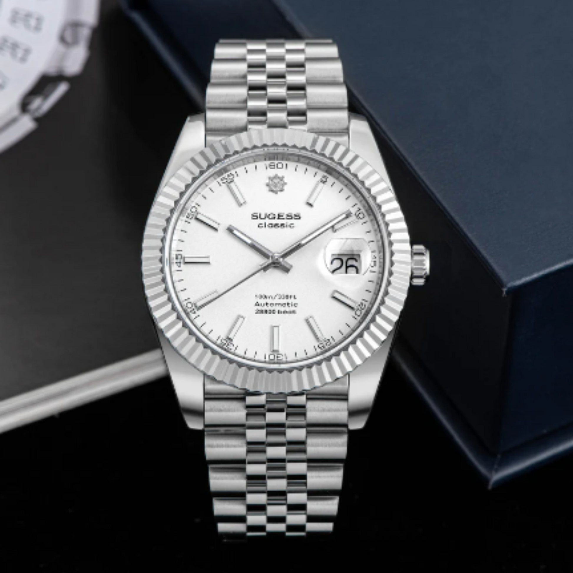 Sugess S448 White Dial Fluted Bezel Jubilee Bracelet ST2130