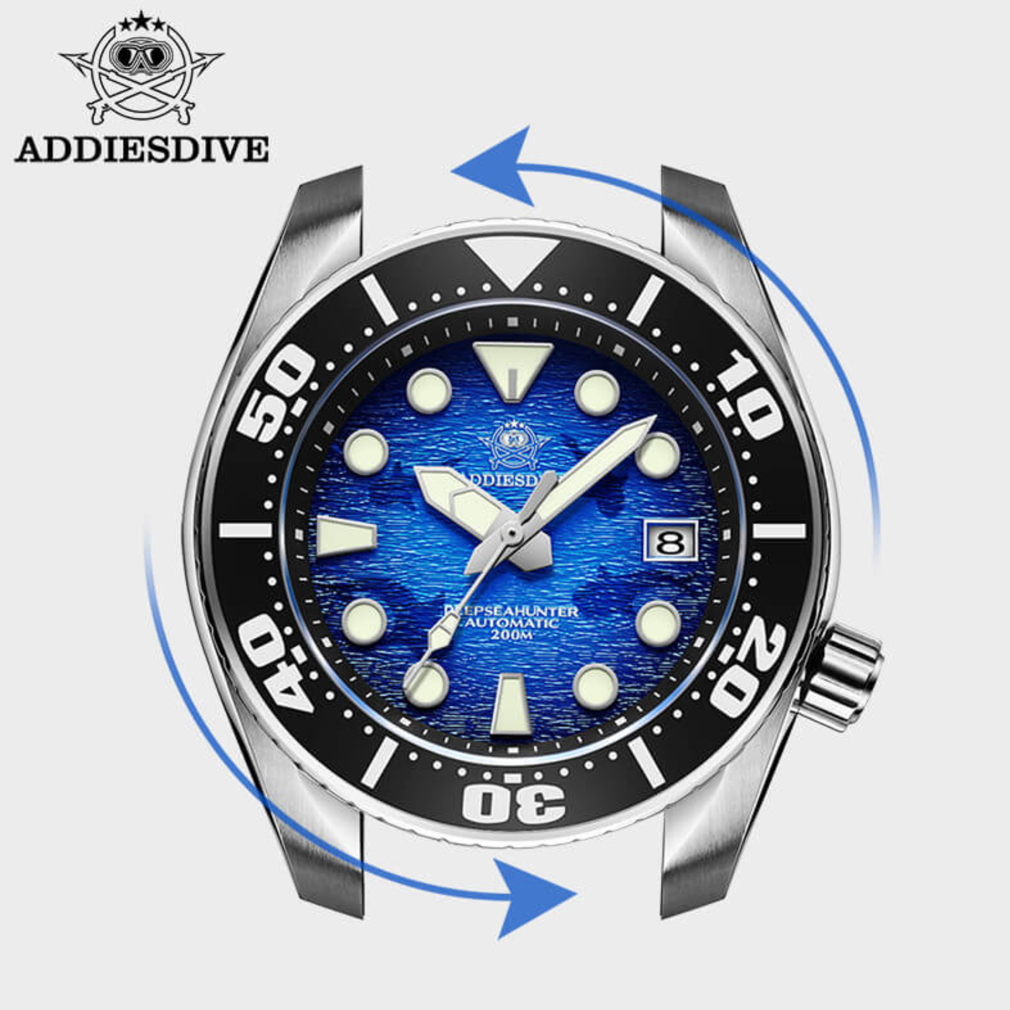 ADDIESDIVE 44.5mm Diver Watch for Men Unique Blue Dial 200M (AD2102)