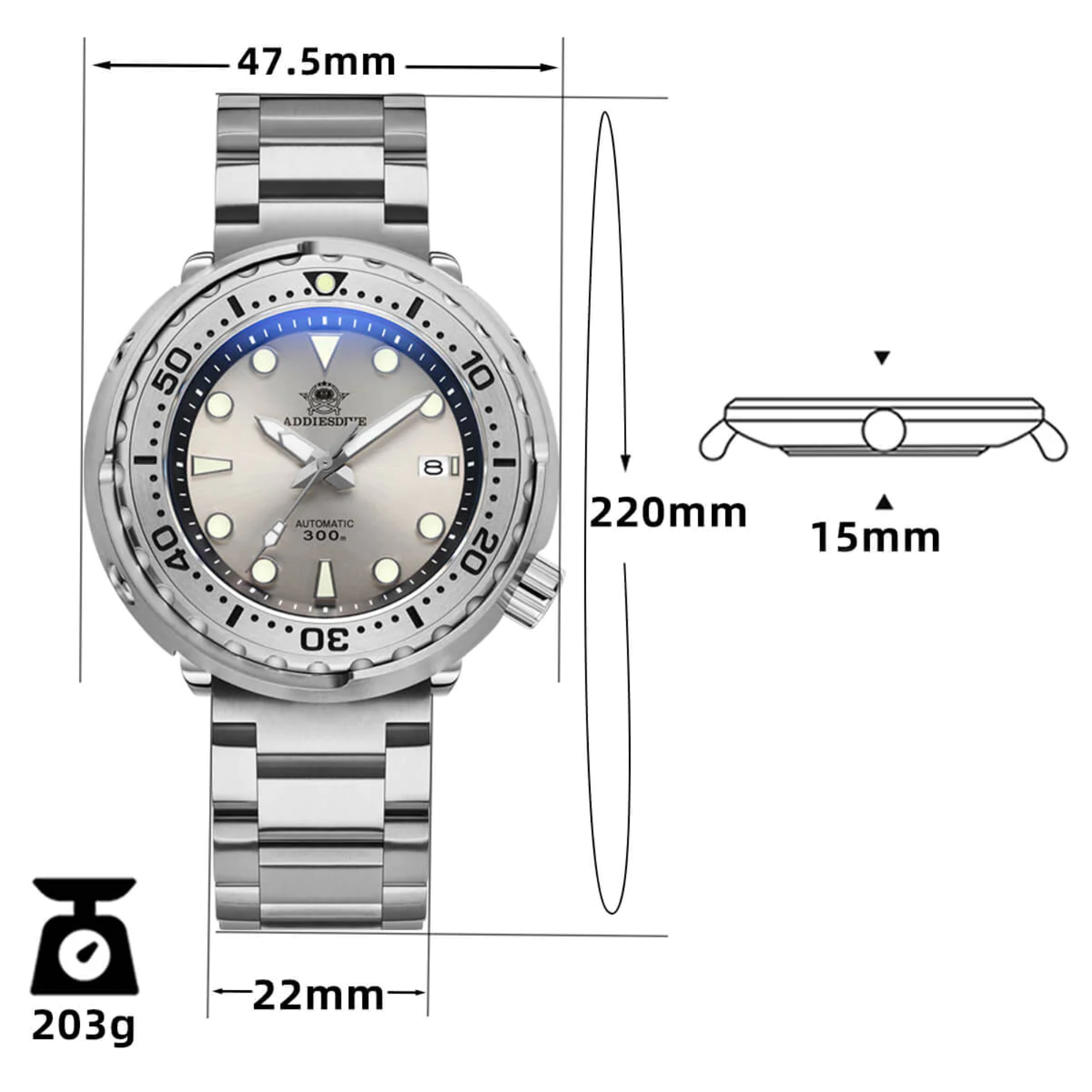ADDIESDIVE Emperor Tuna 300m Diver Watch (MY-H5C）