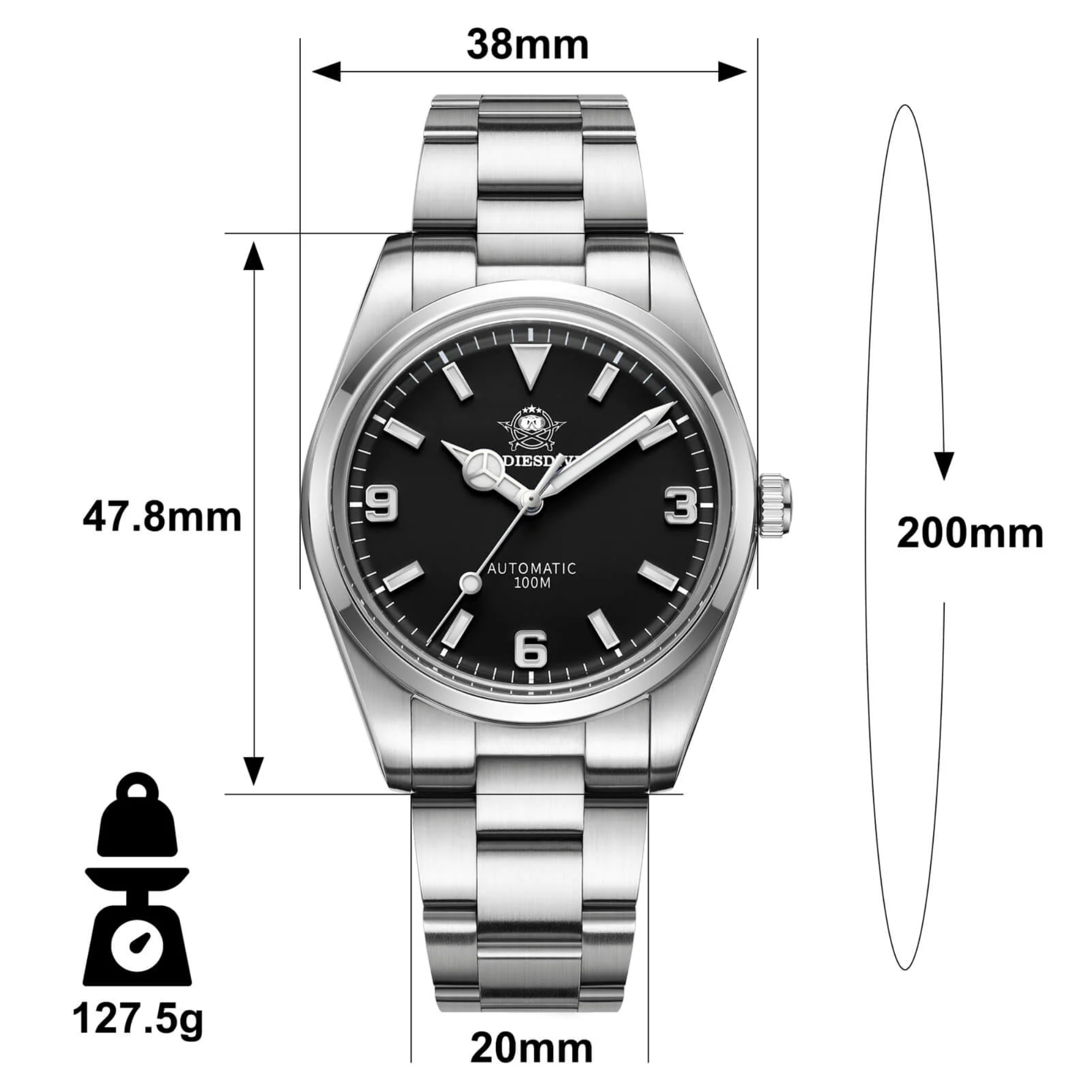 ADDIESDIVE 38mm Domed Crystal Explore Watch 100M (AD2112)