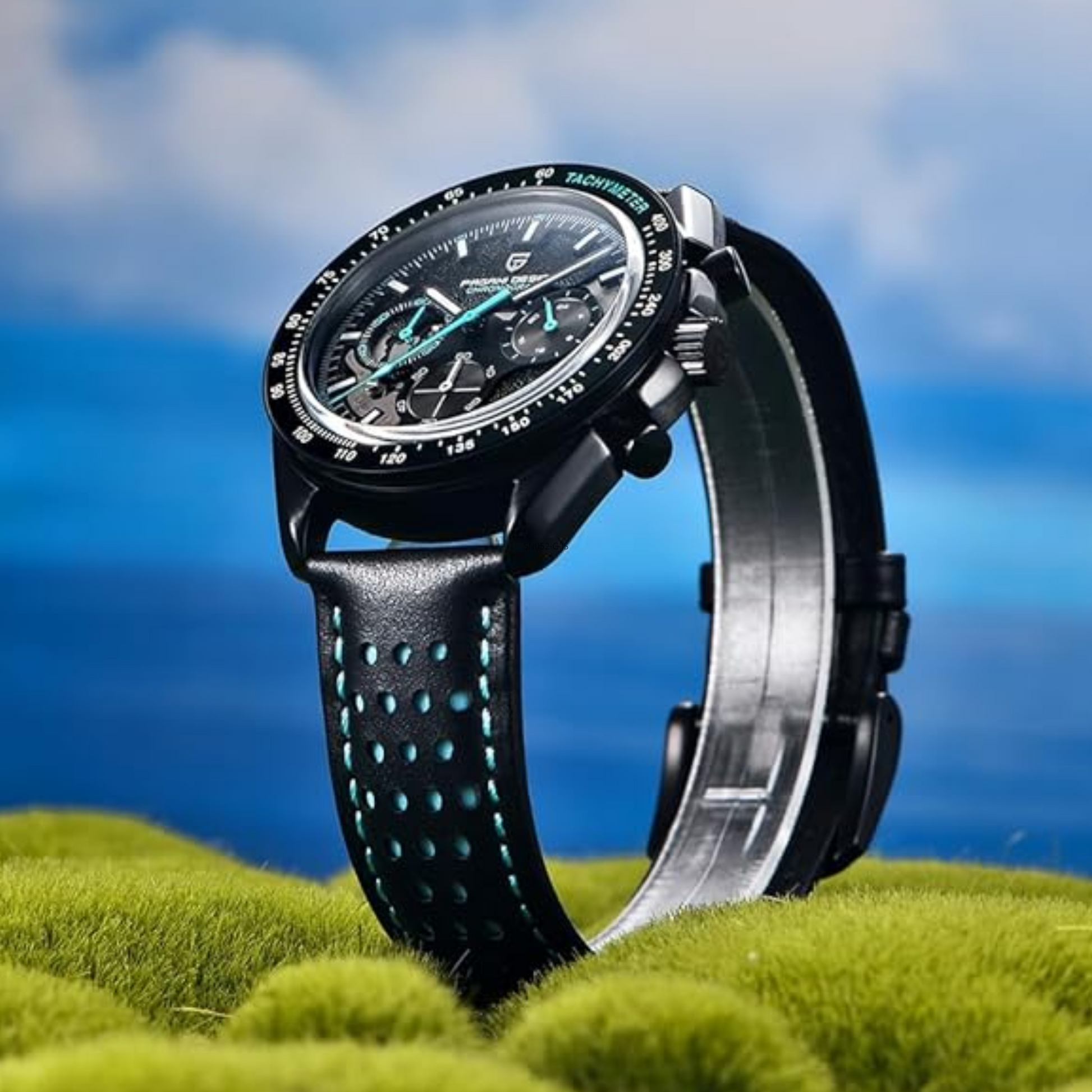 Pagani Design PD-1779 Moon Back Men's Watches Luxury Quartz Watch Men Skeleton Sport Chronograph AR Sapphire Glass Wrist Watch - Blue