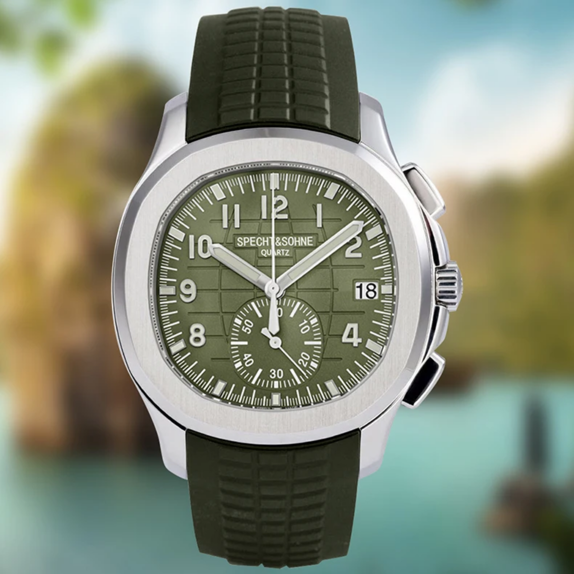 SPECHT & SOHNE 42MM Mens Japanese Movement Chronograph Quartz Wristwatch 50M Waterproof - Green