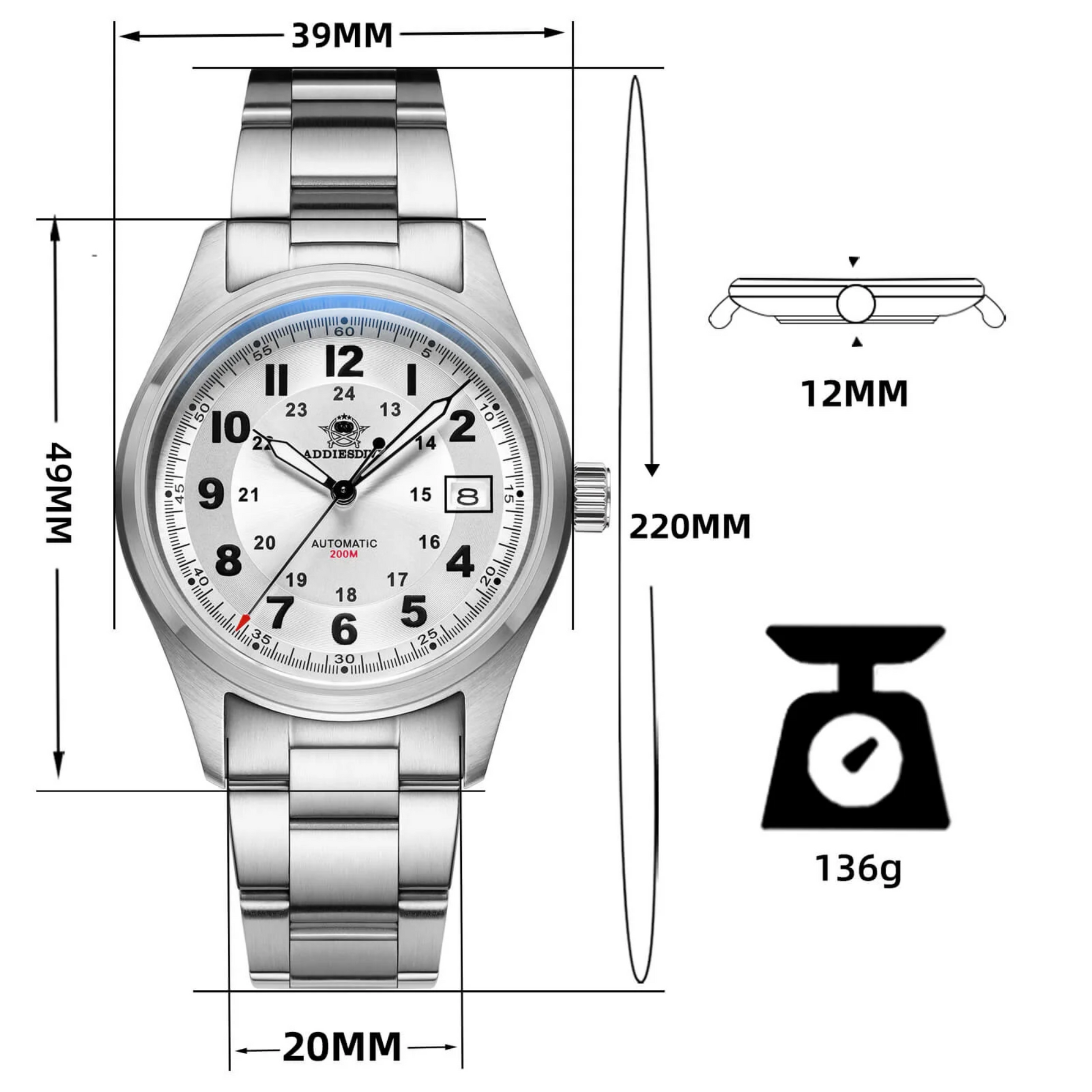 ADDIESDIVE® Men's Elegant Automatic Watch Diver 200M (AD2048)