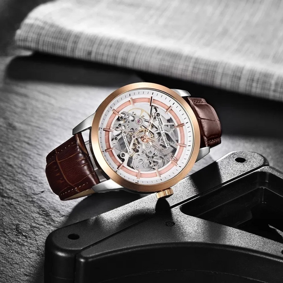 Pagani Design PD-1638 2023 Men's Automatic Skeleton Mechanical Automatic Stainless Steel Watch With Leather Strap Pointer Series 100 Meters Waterproof