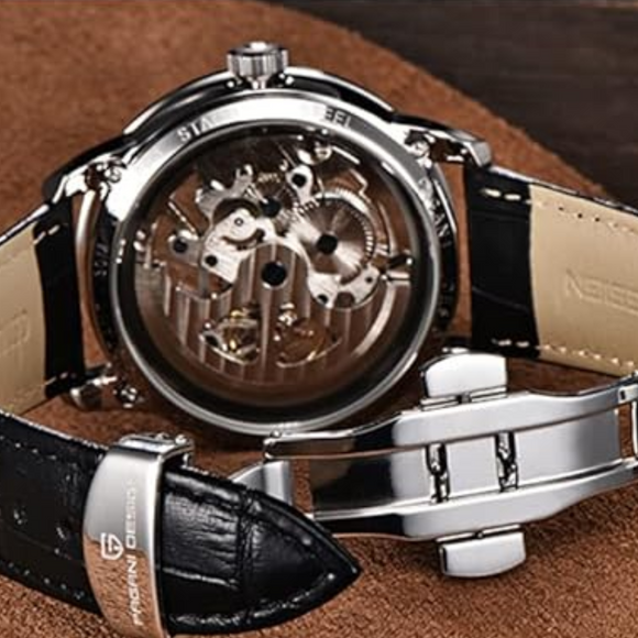 Pagani Design PD-1638 2023 Men's Automatic Skeleton Mechanical Automatic Stainless Steel Watch With Leather Strap Pointer Series 100 Meters Waterproof