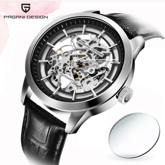 Pagani Design PD-1638 2023 Men's Automatic Skeleton Mechanical Automatic Stainless Steel Watch With Leather Strap Pointer Series 100 Meters Waterproof