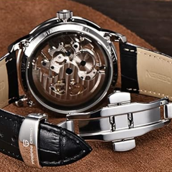 Pagani Design PD-1638 2023 Men's Automatic Skeleton Mechanical Automatic Stainless Steel Watch With Leather Strap Pointer Series 100 Meters Waterproof