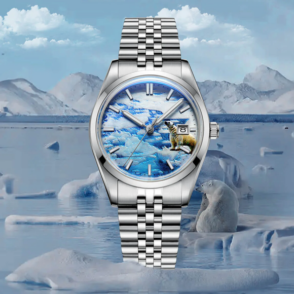 Addiesdive 39mm 3D Glacier Polar Bear Dial Automatic Watch (AD2042）