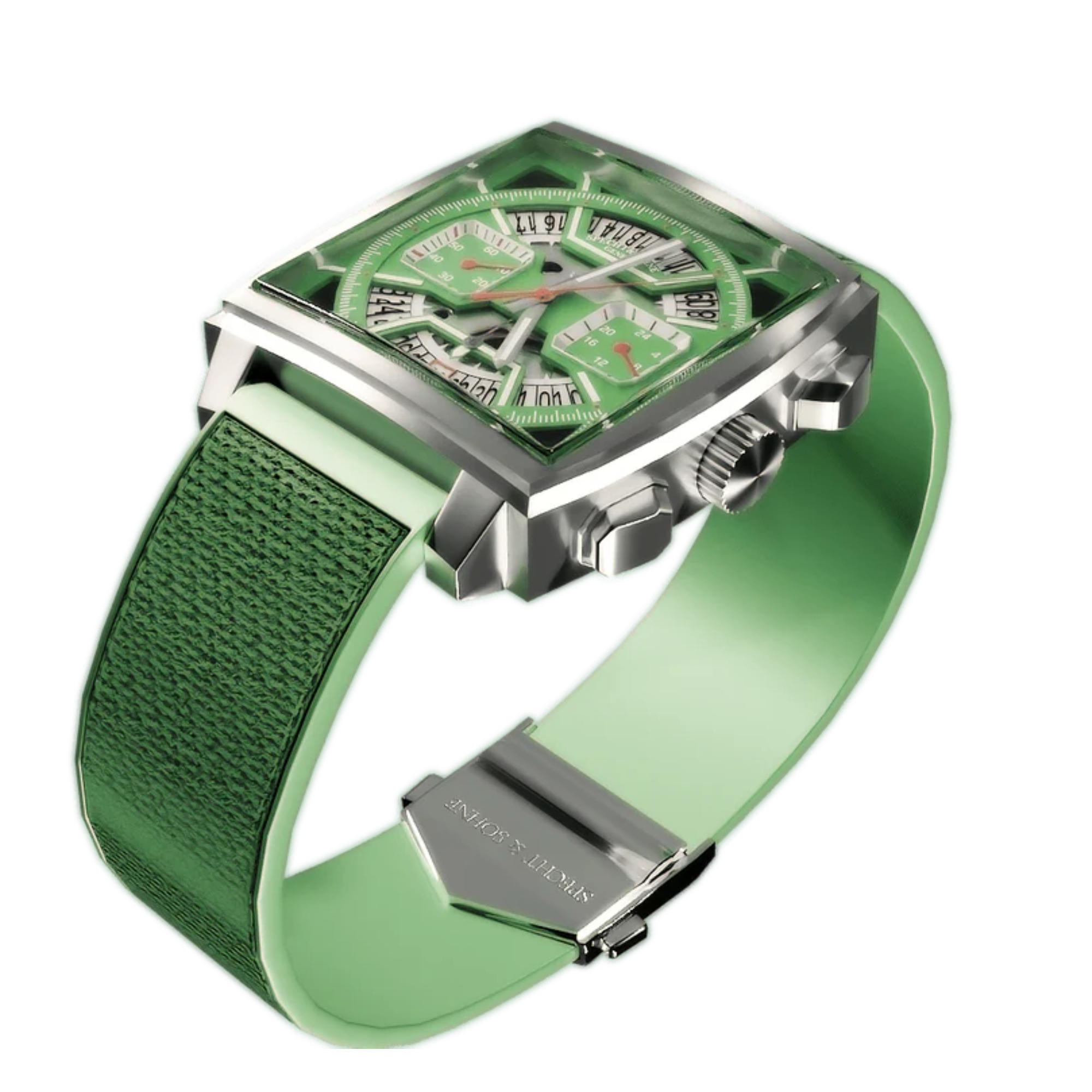 Specht&Sohne Mens Luxury Watch with Seiko VK64 Movement   - Monaco X Green Edition