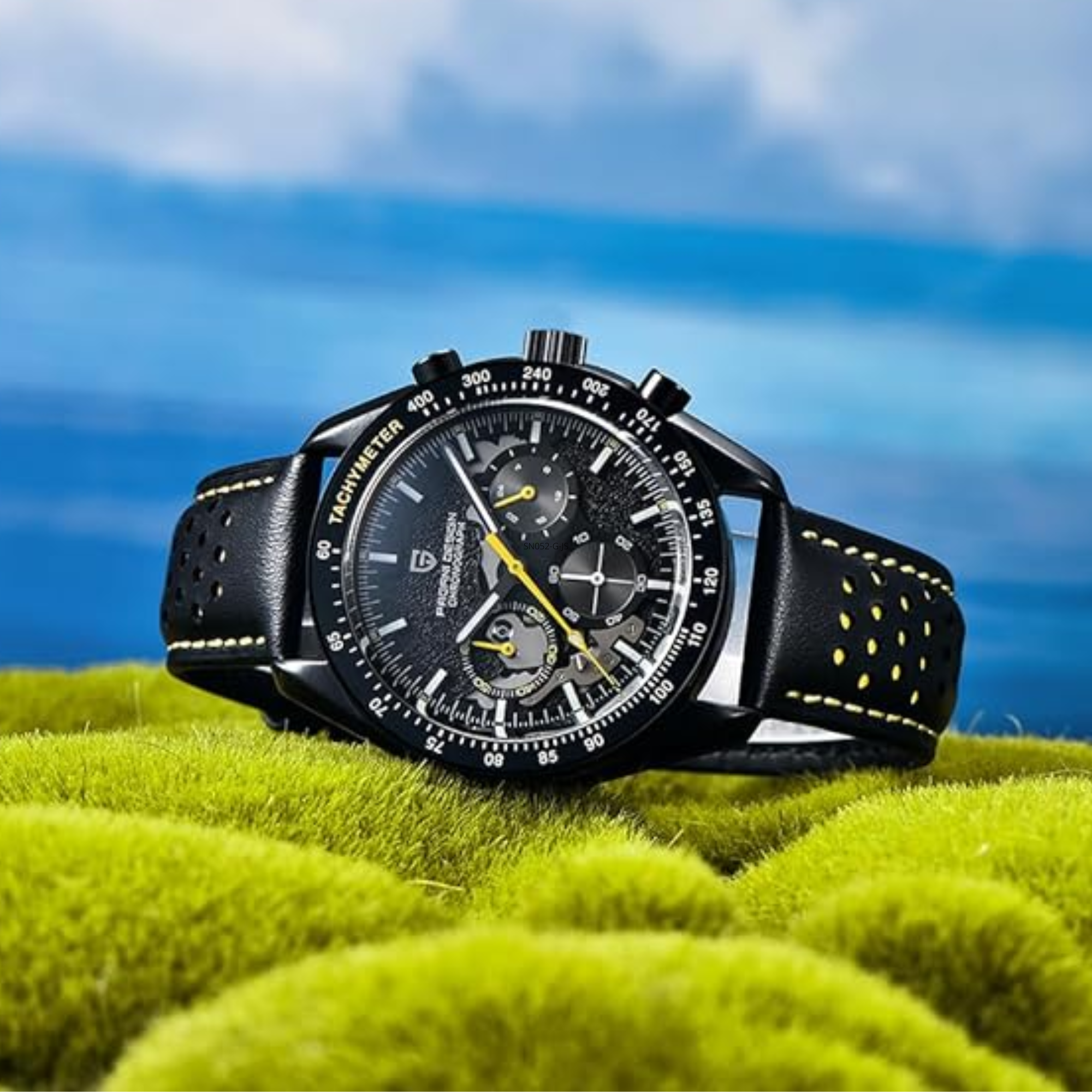 Pagani Design PD-1779 Moon Back Men's Watches Luxury Quartz Watch Men Skeleton Sport Chronograph AR Sapphire Glass Wrist Watch - Yellow