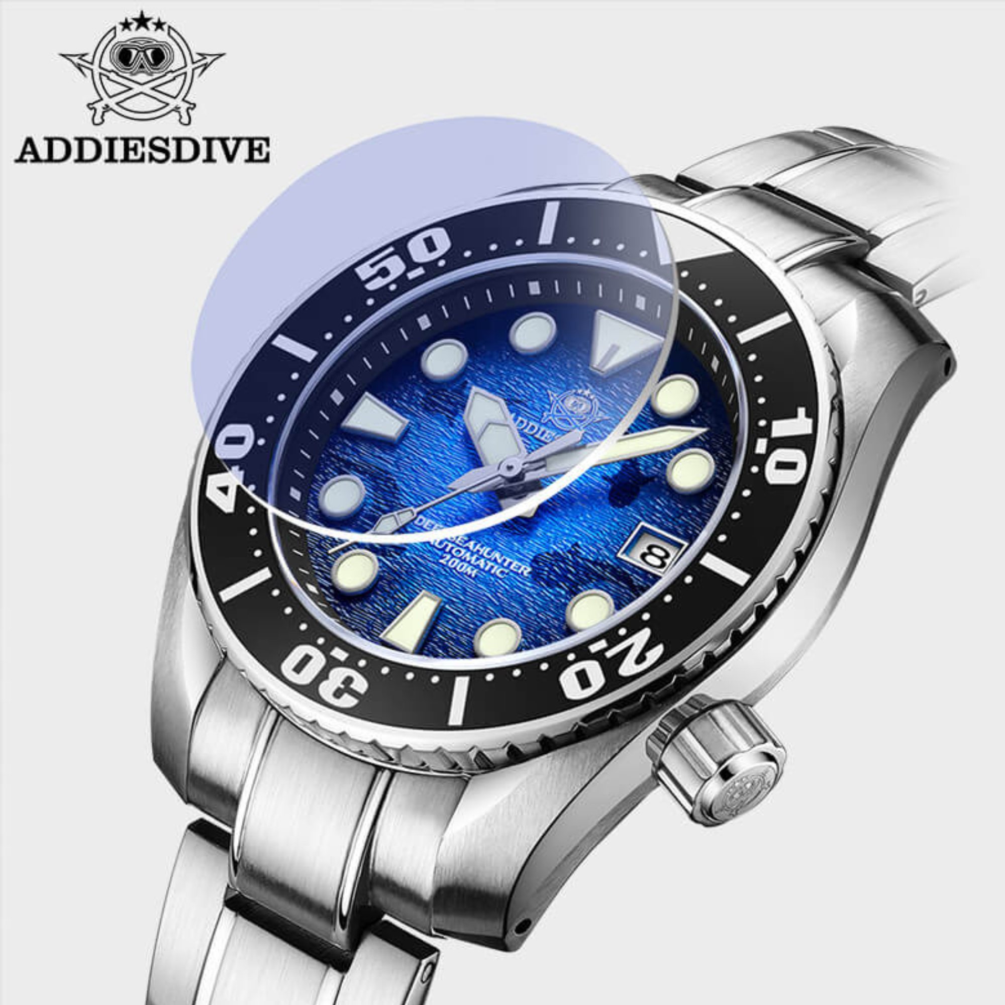 ADDIESDIVE 44.5mm Diver Watch for Men Unique Blue Dial 200M (AD2102)