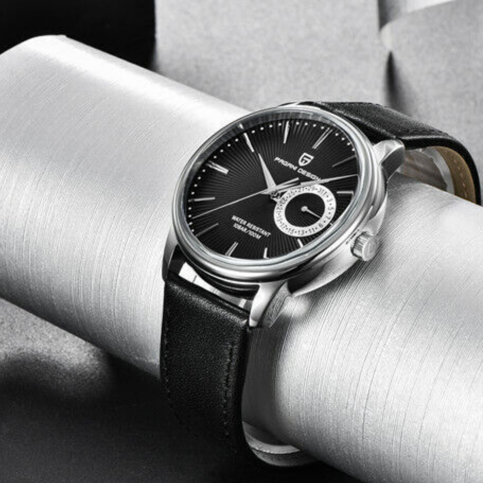 PAGANI DESIGN PD-1654 Japan Quartz Men Business Pilot Watch Leather Band - Black