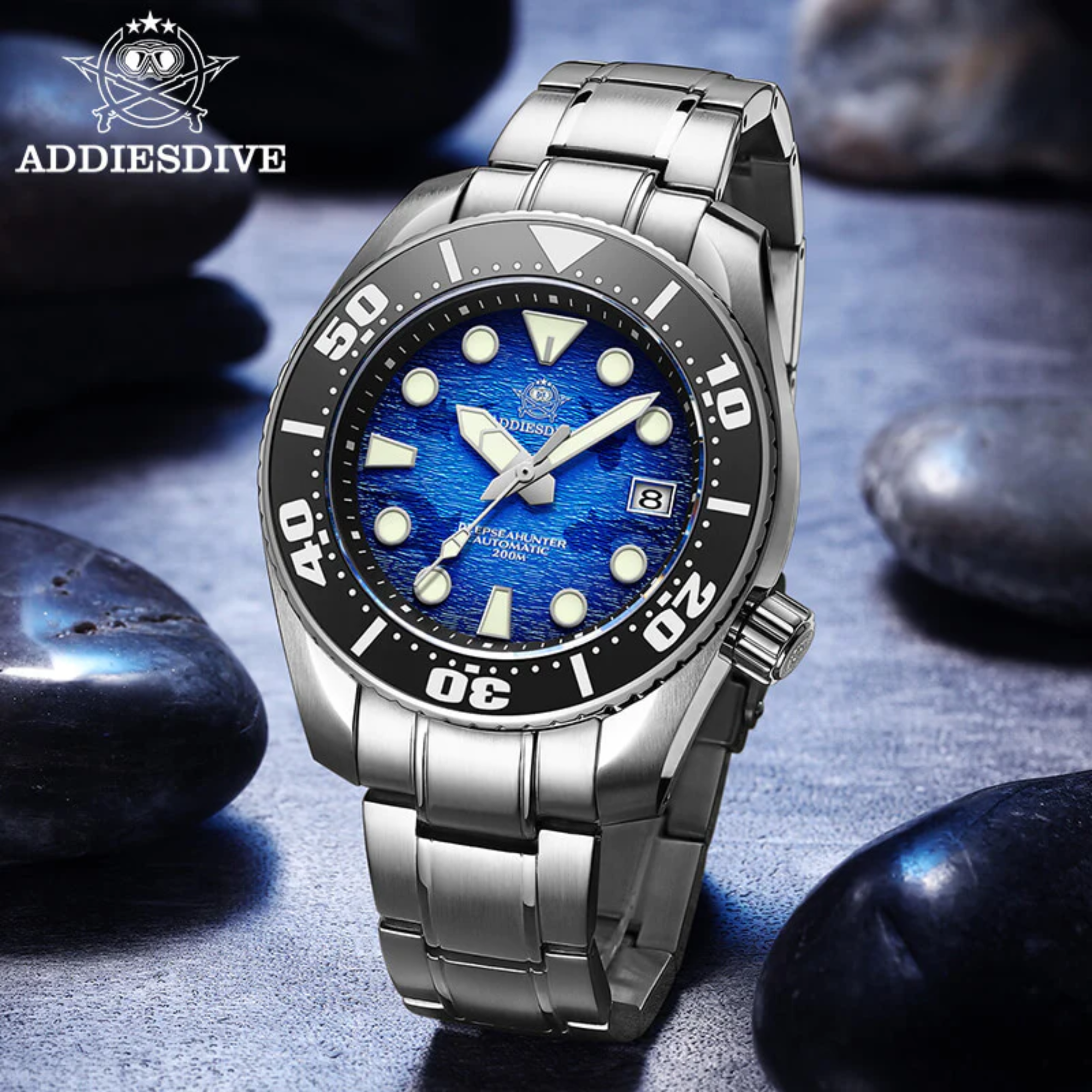 ADDIESDIVE 44.5mm Diver Watch for Men Unique Blue Dial 200M (AD2102)