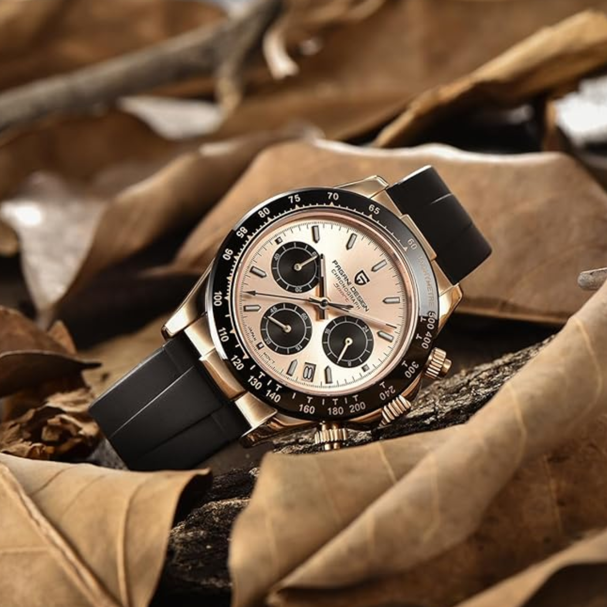 Pagani Design PD-1664 | Luxury | Meca-Quartz Movement (SeikoVK63) | Stainless Steel Men's 40MM Watch - Rose Gold Dial