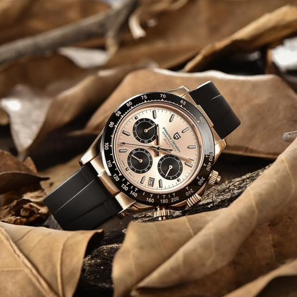 Pagani Design PD-1664 | Luxury | Meca-Quartz Movement (SeikoVK63) | Stainless Steel Men's 40MM Watch - Rose Gold Dial