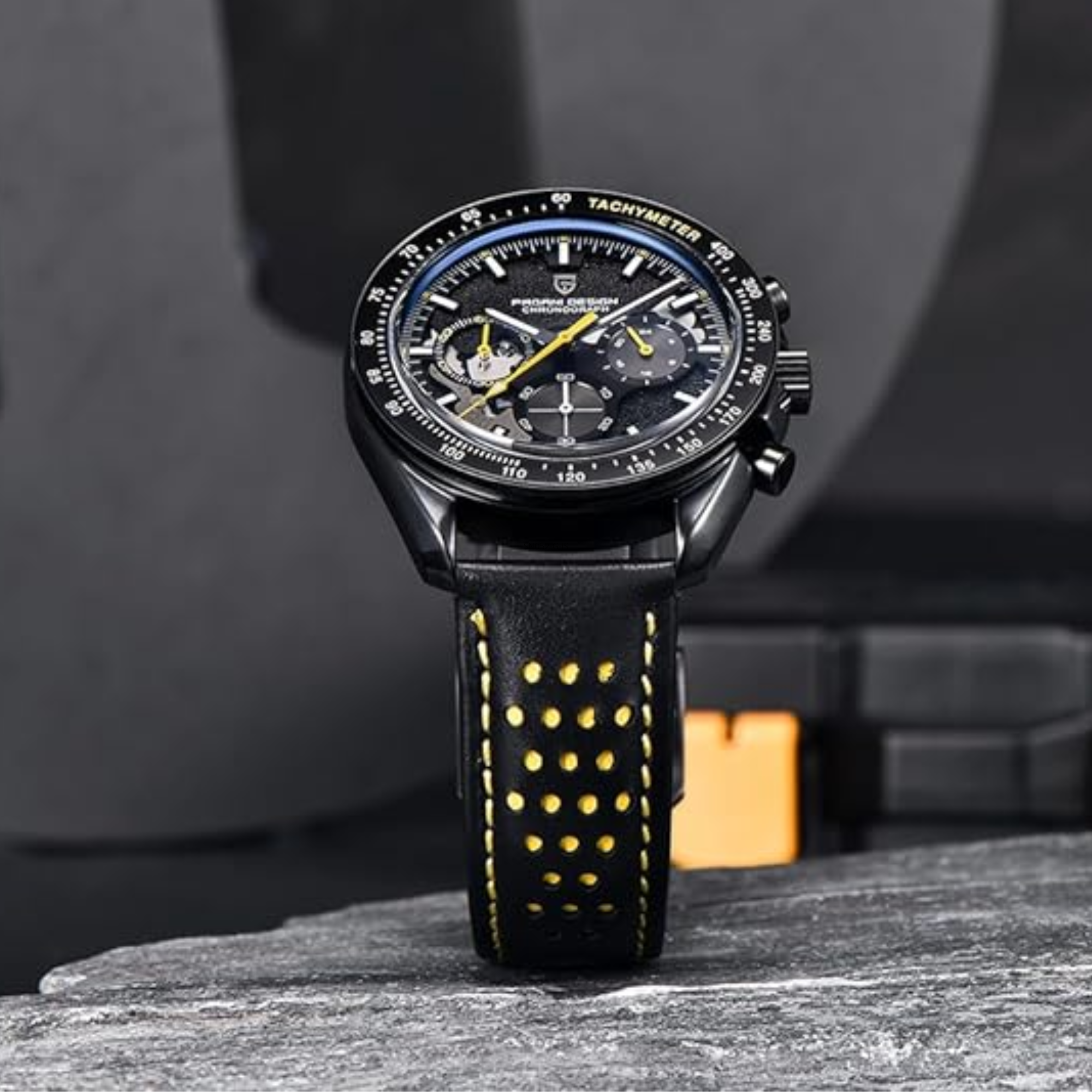 Pagani Design PD-1779 Moon Back Men's Watches Luxury Quartz Watch Men Skeleton Sport Chronograph AR Sapphire Glass Wrist Watch - Yellow