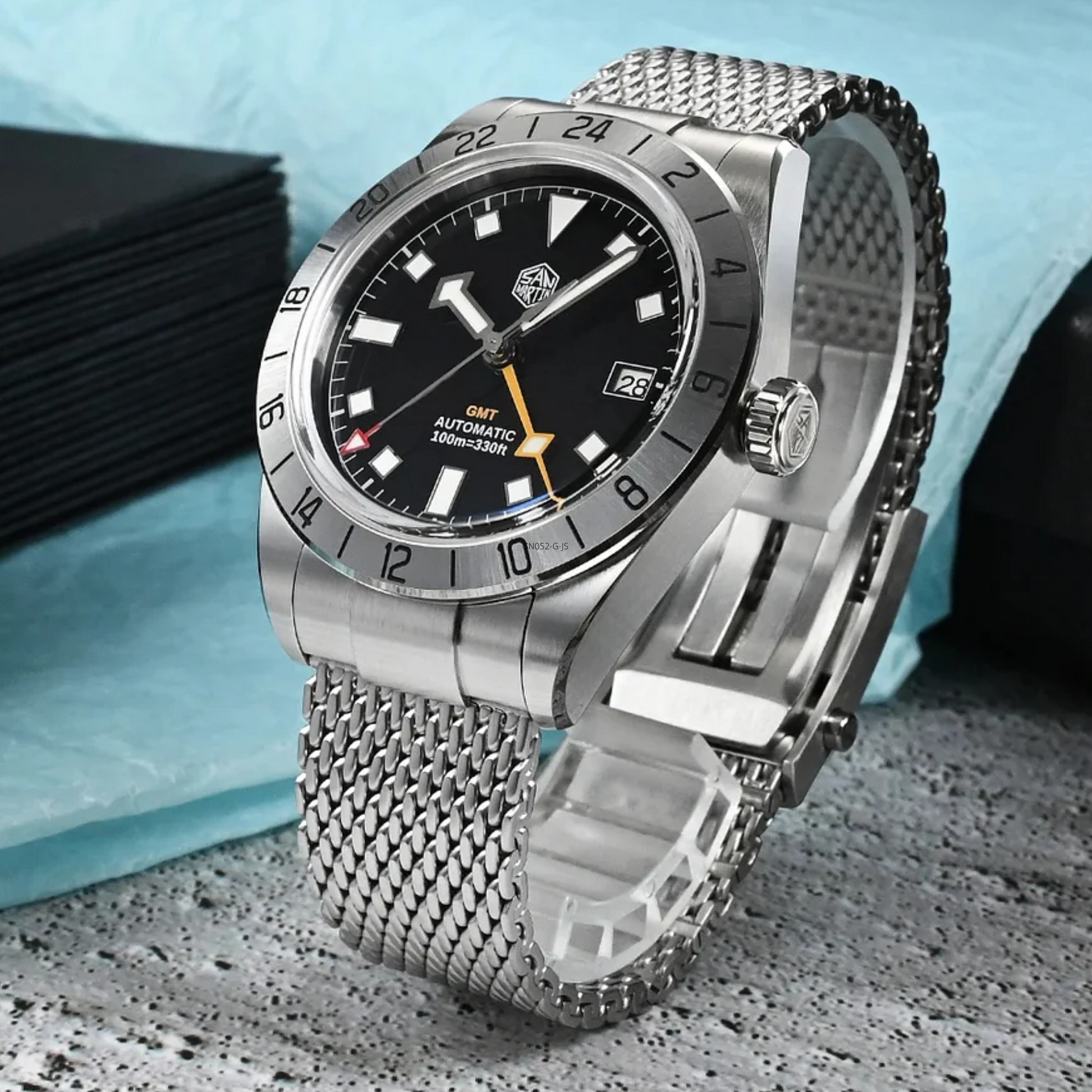 San Martin New 39mm GMT Watch Luxury NH34 SN0135 - Black