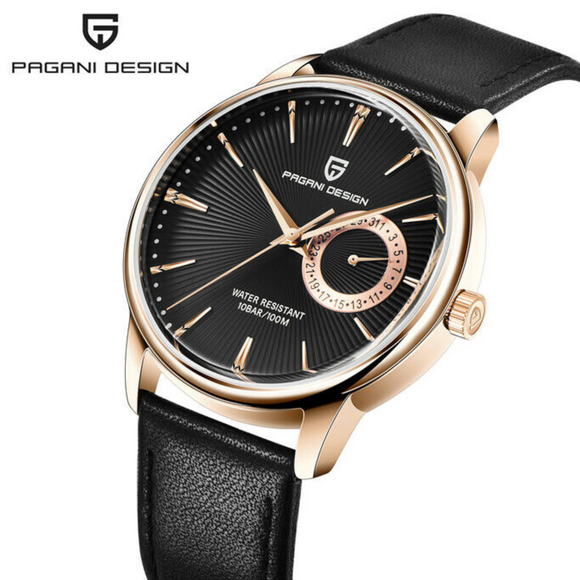 PAGANI DESIGN PD-1654 Japan Quartz Men Business Pilot Watch Leather Band - Rose Gold