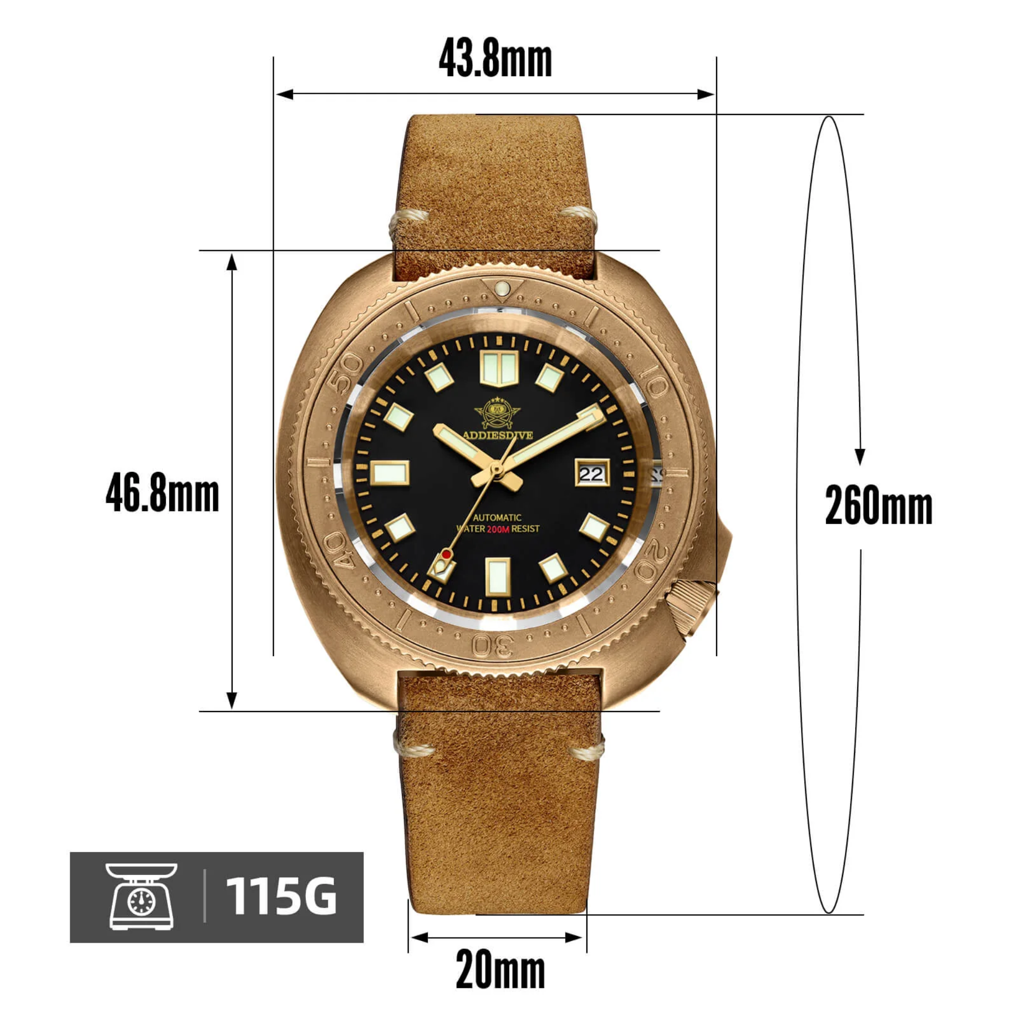 ADDIESDIVE® Bronze Turtle Diving Watch 200M (AD2104）