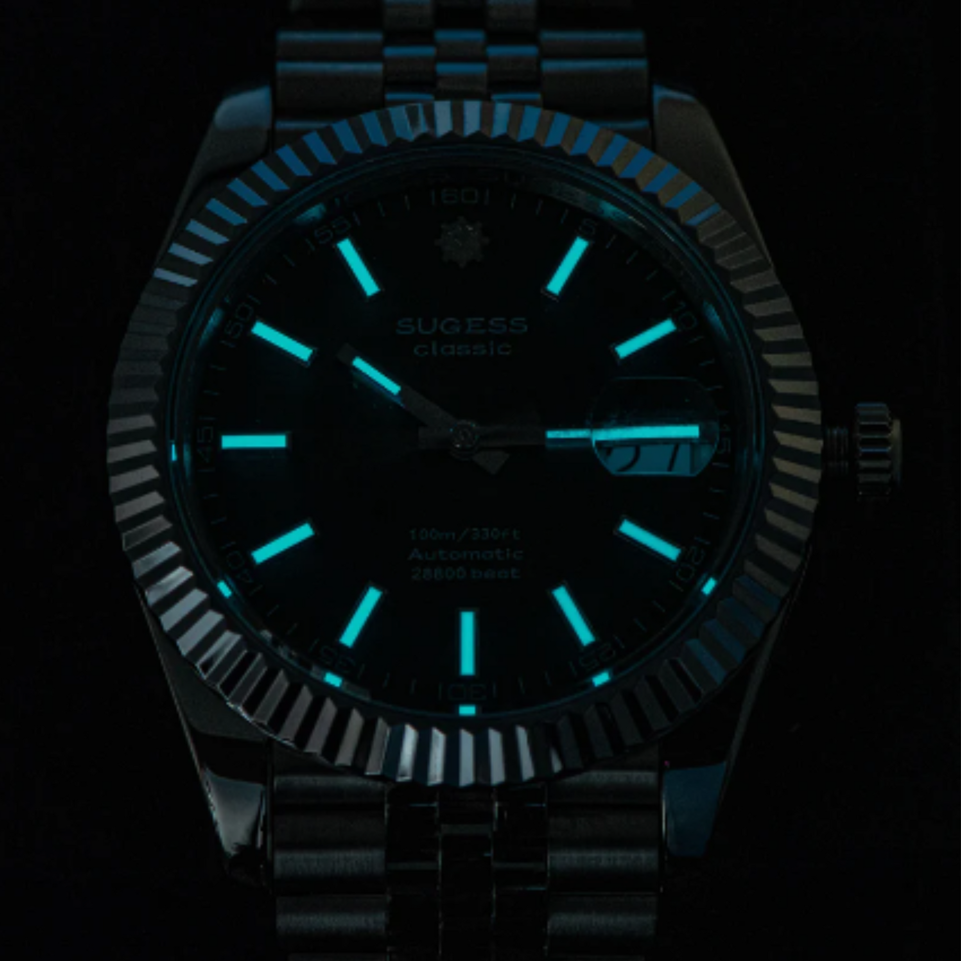 Sugess Automatic Classic S448 Grey Dial Crystal Indices Fluted Bezel Jubilee Bracelet ST2130