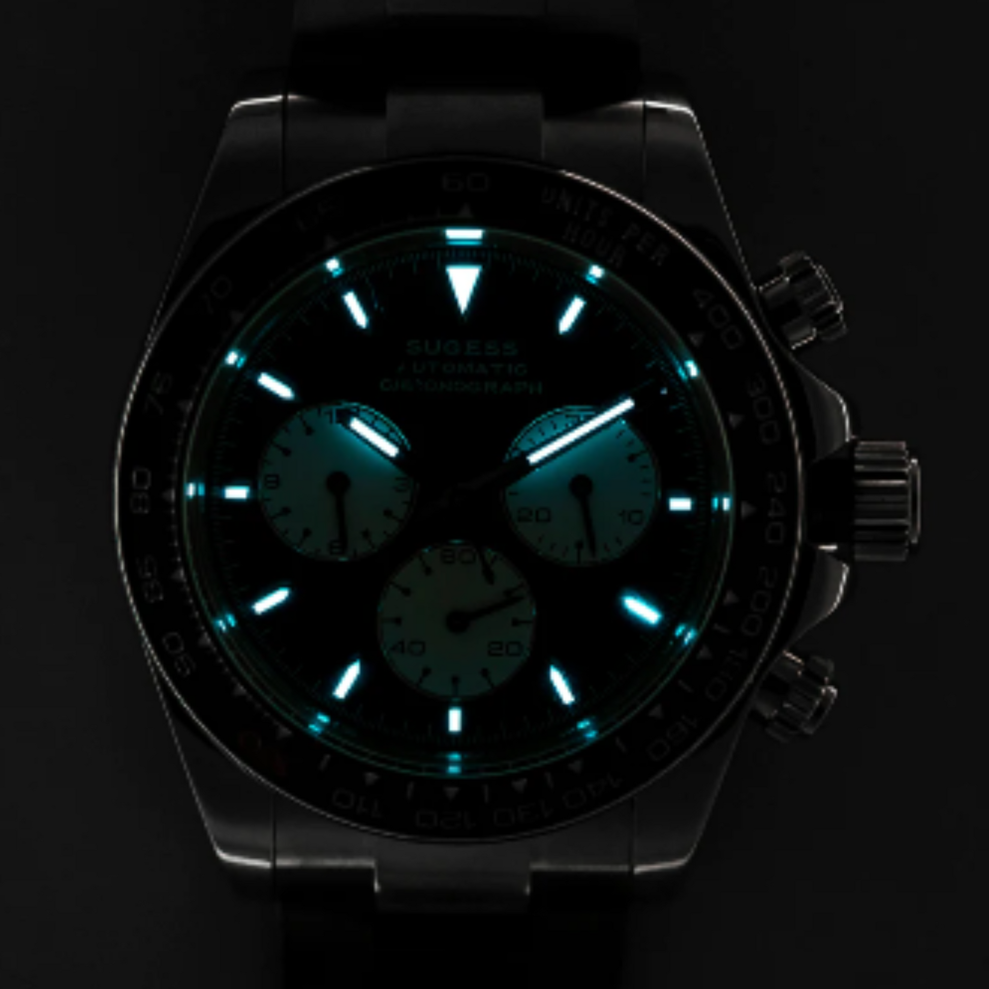 Sugess Automatic Chronograph 418-2 Ice Blue Dial Ceramic Bezel Professional