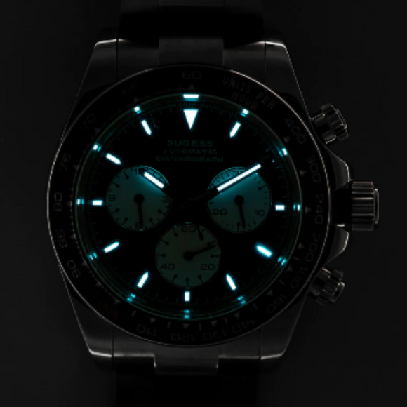 Sugess Automatic Chronograph 418-2 Ice Blue Dial Ceramic Bezel Professional