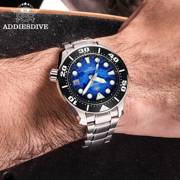 ADDIESDIVE 44.5mm Diver Watch for Men Unique Blue Dial 200M (AD2102)