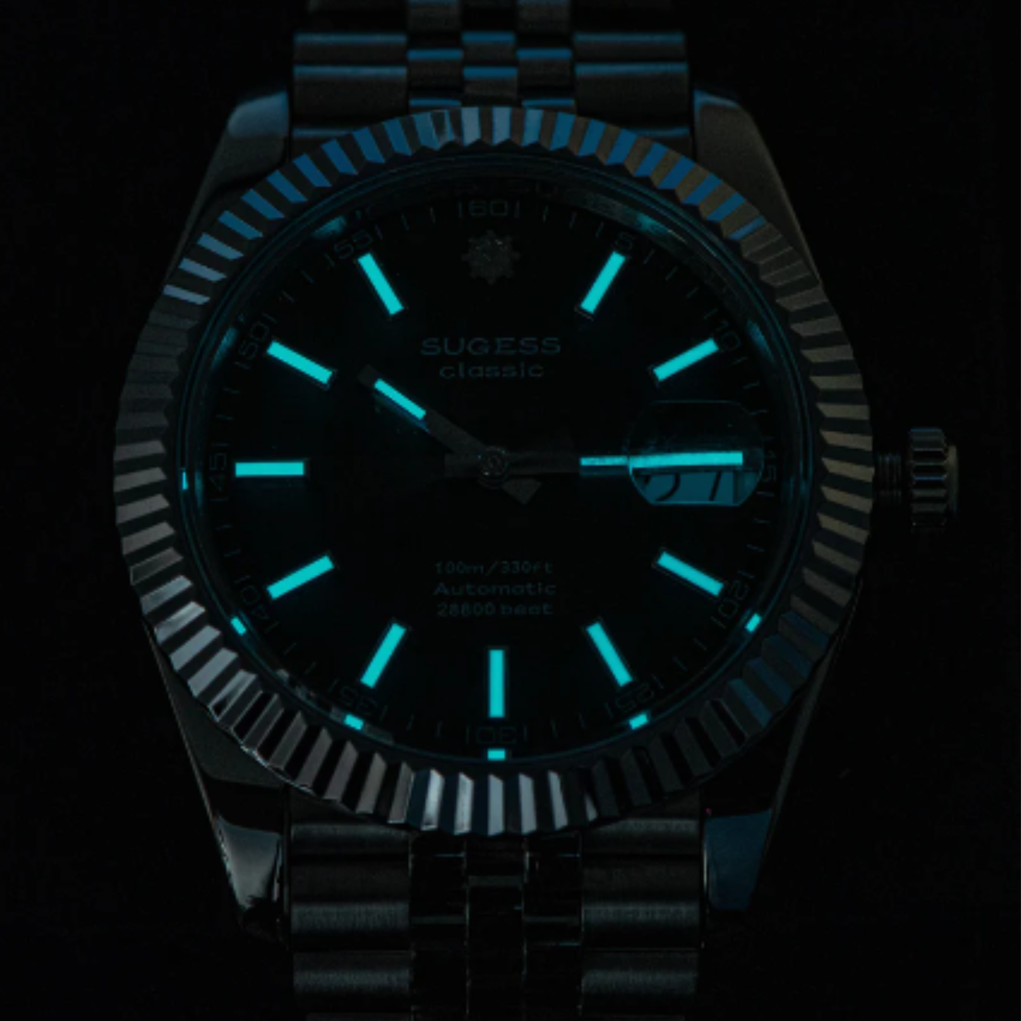 Sugess Automatic Classic S448 Deep Blue Dial Fluted Bezel Jubilee Bracelet ST2130