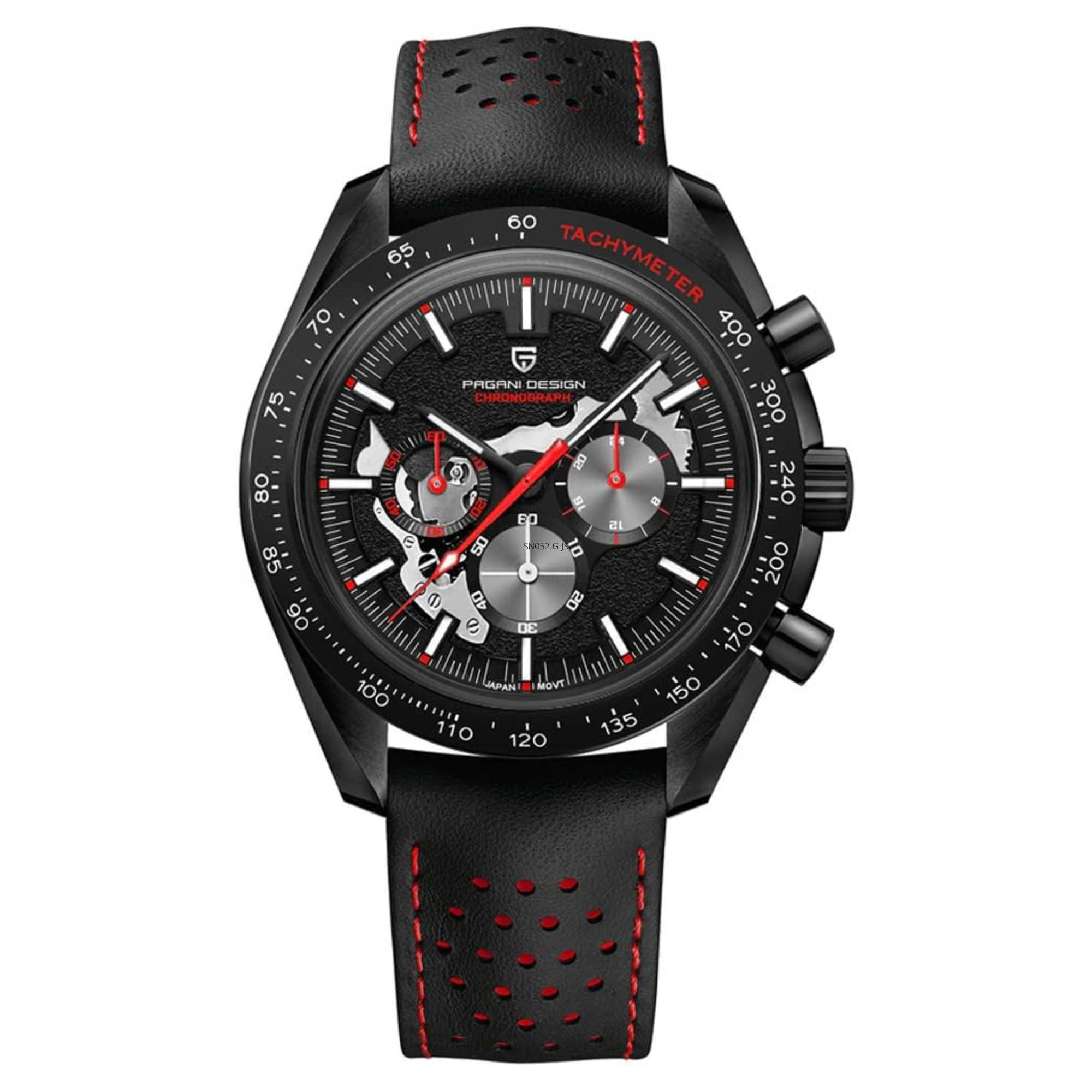 Pagani Design PD-1779 Moon Back Men's Watches Luxury Quartz Watch Men Skeleton Sport Chronograph AR Sapphire Glass Wrist Watch - Red