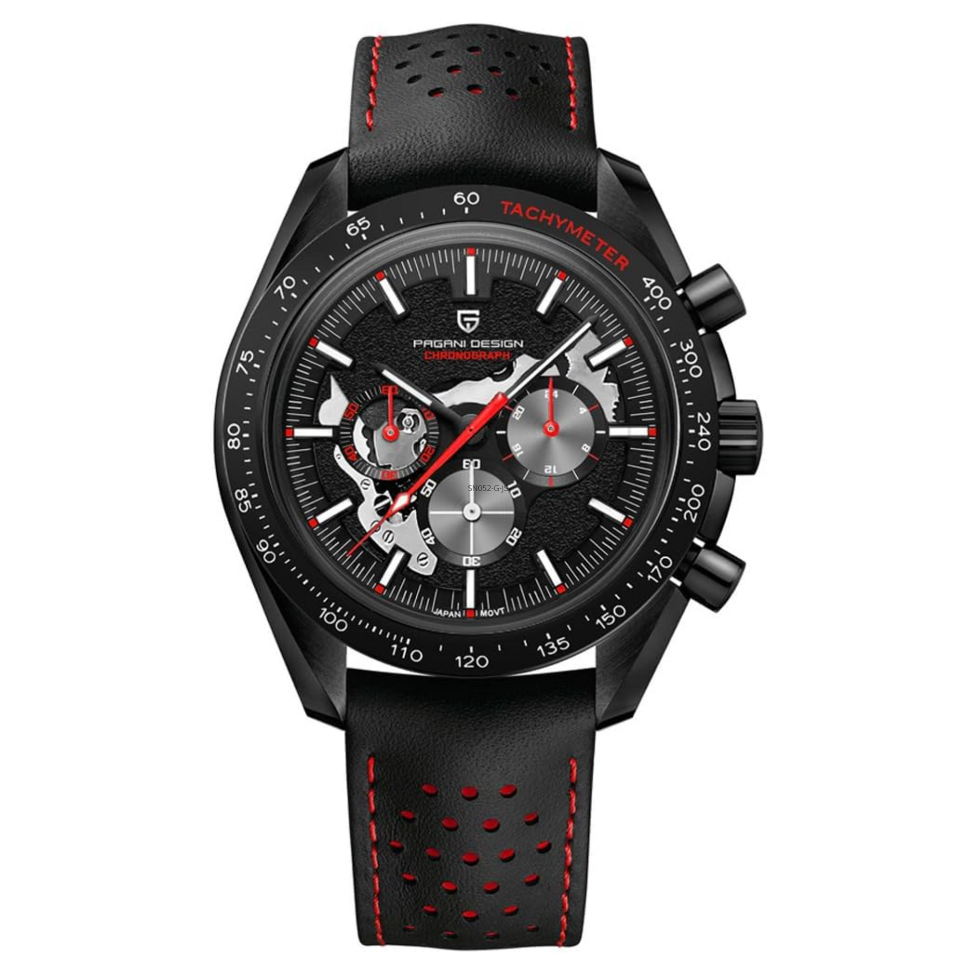 Pagani Design PD-1779 Moon Back Men's Watches Luxury Quartz Watch Men Skeleton Sport Chronograph AR Sapphire Glass Wrist Watch - Red