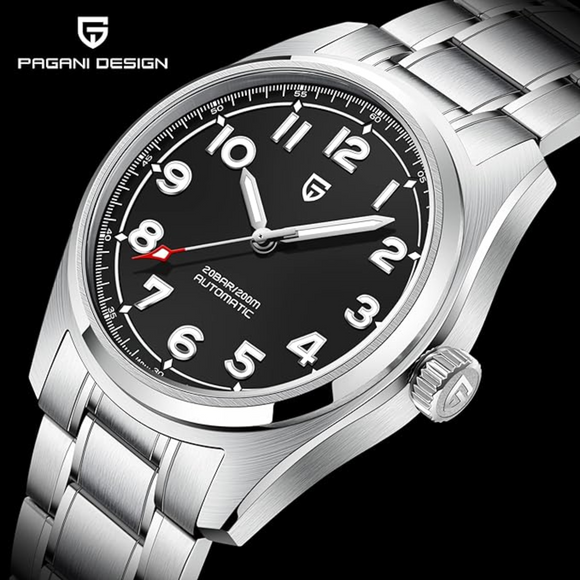 Pagani Design PD-1717 38 MM (Japan NH35A Automatic Movement) AR Coating Mechanical Watch Stainless Steel Watch Spirit Pilot Homage V2- Black