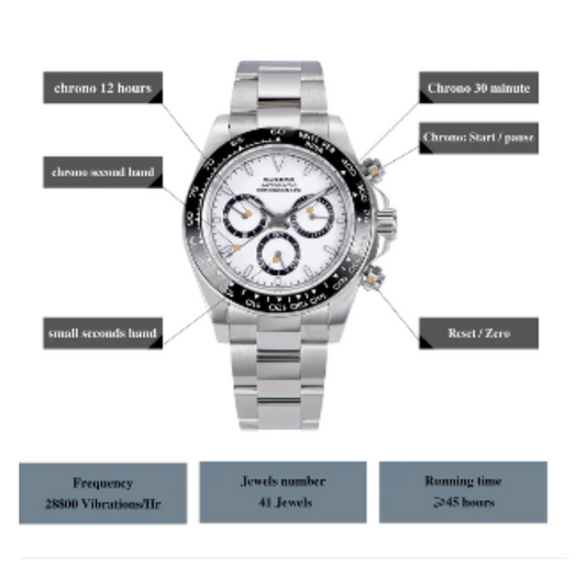 Sugess Automatic Chronograph 418-2 White Dial Ceramic Bezel Professional