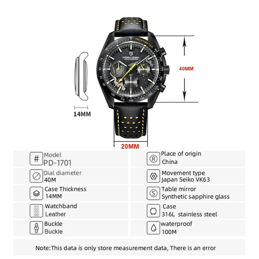 Pagani Design PD-1779 Moon Back Men's Watches Luxury Quartz Watch Men Skeleton Sport Chronograph AR Sapphire Glass Wrist Watch - Yellow