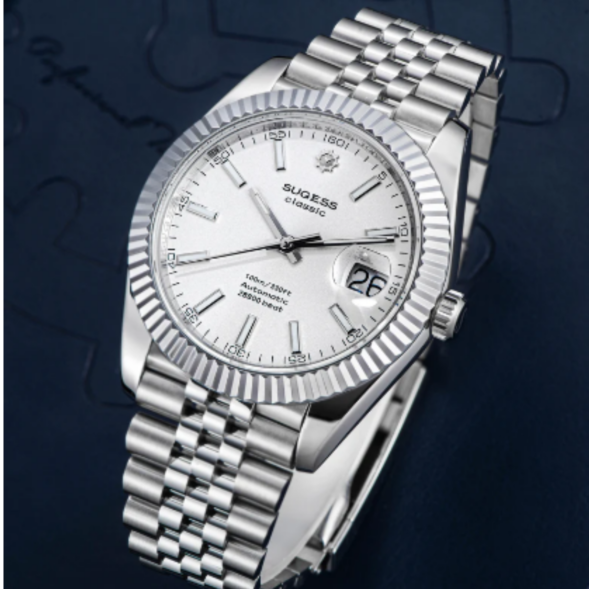 Sugess S448 White Dial Fluted Bezel Jubilee Bracelet ST2130