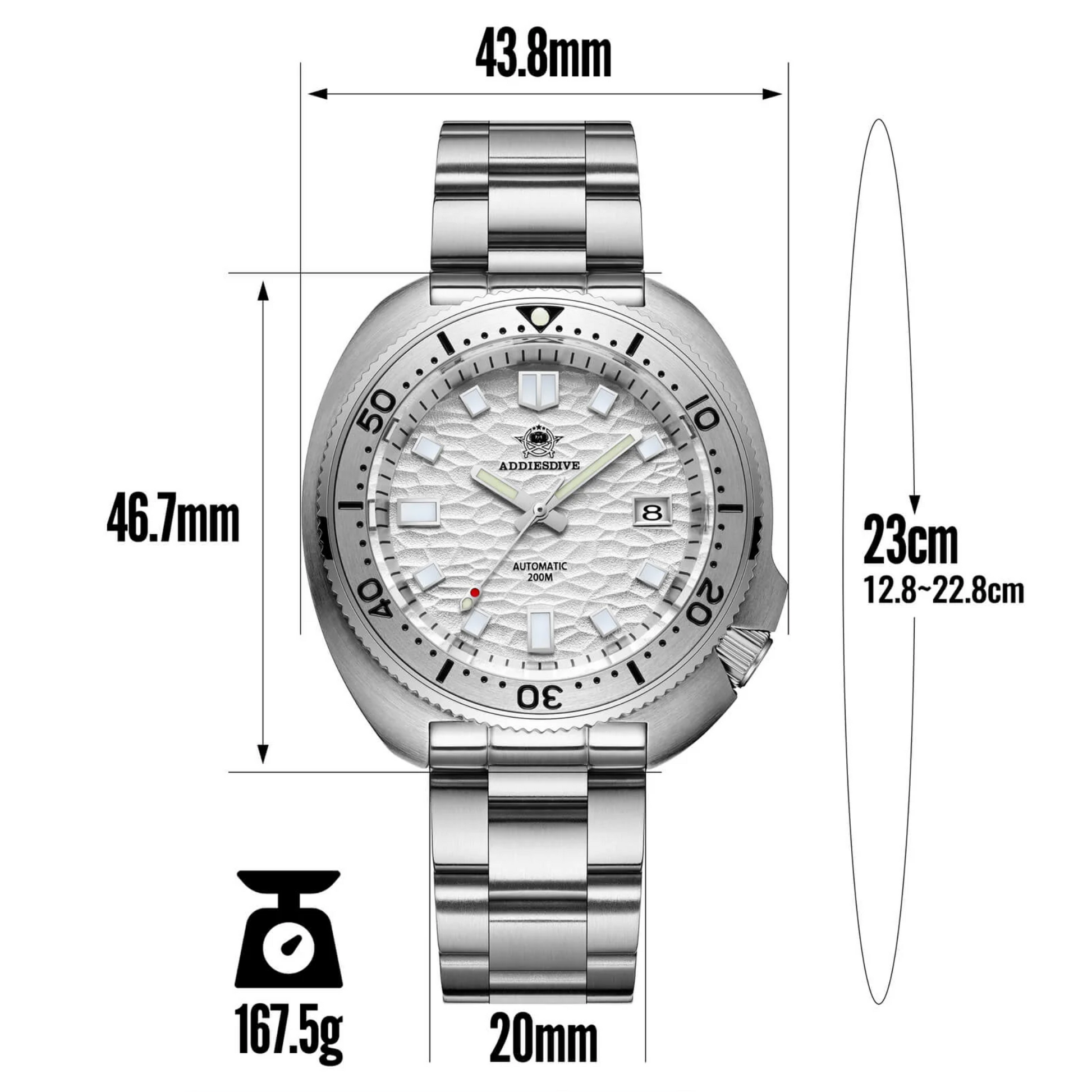 ADDIESDIVE®Turtle White Automatic Dive Watch 1970 Captain Willard Homage (AD2117)