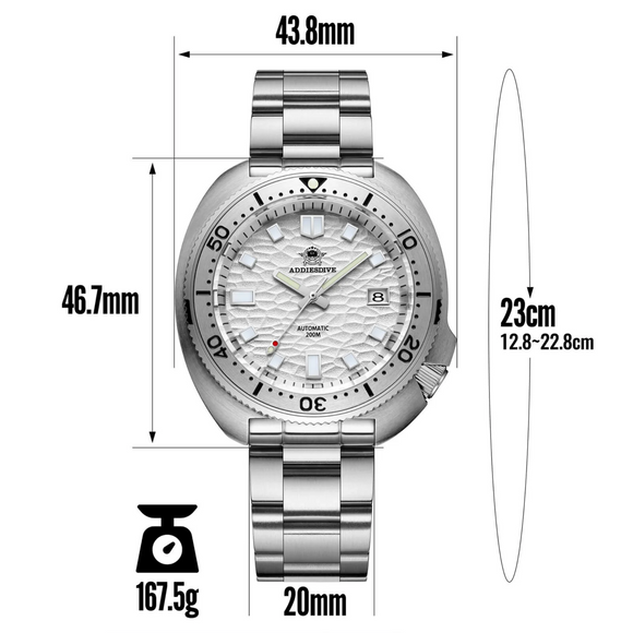 ADDIESDIVE®Turtle White Automatic Dive Watch 1970 Captain Willard Homage (AD2117)