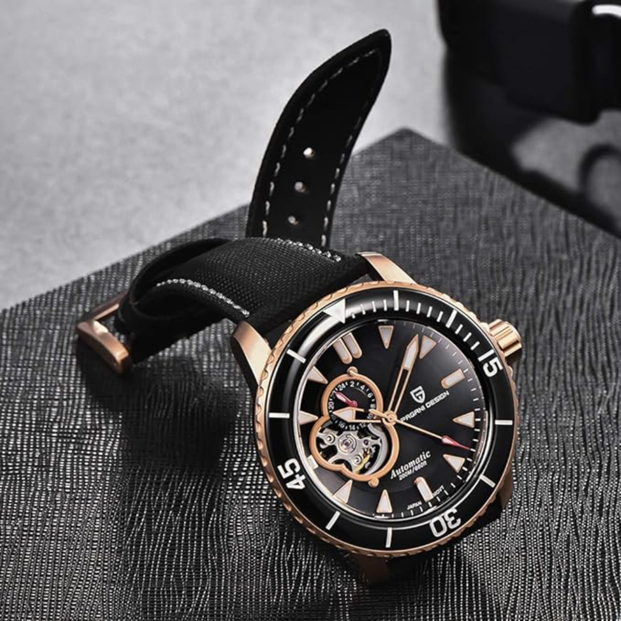 Pagani Design PD-1674 Men's Watches NH39A Automatic Mechanical Wrist Watch for Men C3/BGW9 Luxury Waterproof Stainless Steel Nylon Leather Watchband - Black Golden Dial