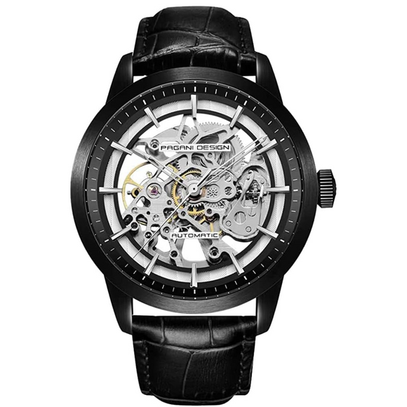 Pagani Design PD-1638 2023 Men's Automatic Skeleton Mechanical Automatic Stainless Steel Watch With Leather Strap Pointer Series 100 Meters Waterproof