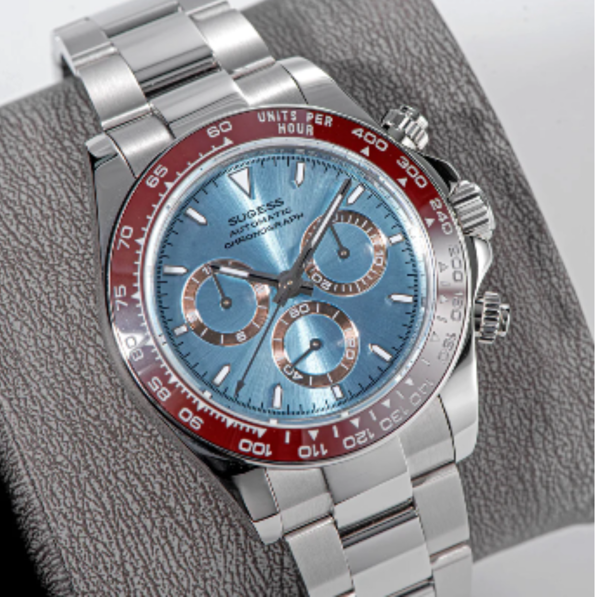 Sugess Automatic Chronograph 418-2 Ice Blue Dial Ceramic Bezel Professional