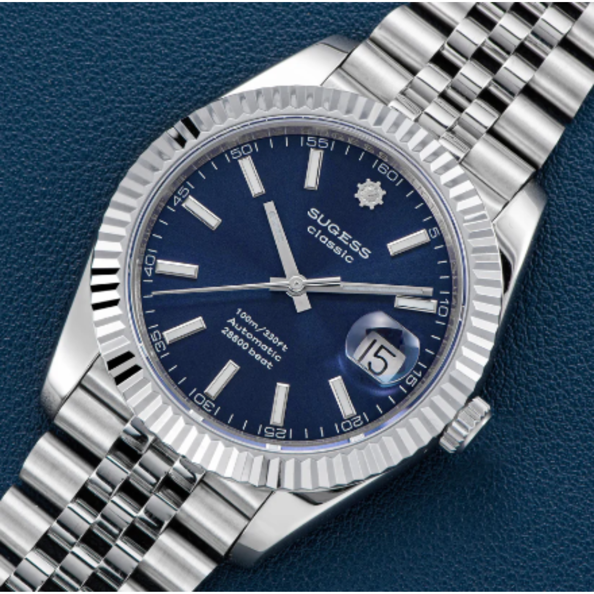 Sugess Automatic Classic S448 Deep Blue Dial Fluted Bezel Jubilee Bracelet ST2130