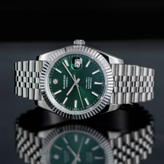 Sugess Automatic Classic S448 Green Dial Fluted Bezel Jubilee Bracelet ST2130