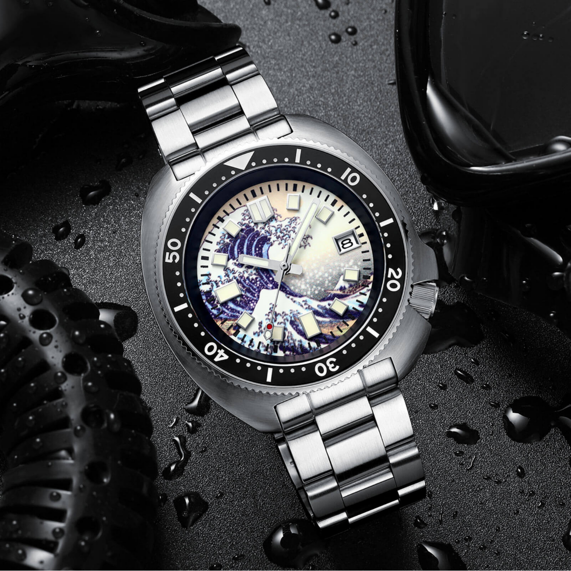 ADDIESIVE Diving Watch Synthetic Sapphire Crystal Luminous Dial 200M H8-Surf