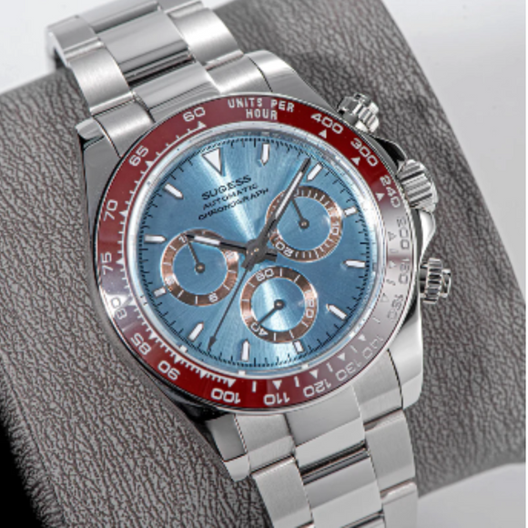 Sugess Automatic Chronograph 418-2 Ice Blue Dial Ceramic Bezel Professional