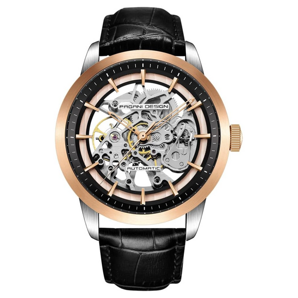 Pagani Design PD-1638 2023 Men's Automatic Skeleton Mechanical Automatic Stainless Steel Watch With Leather Strap Pointer Series 100 Meters Waterproof