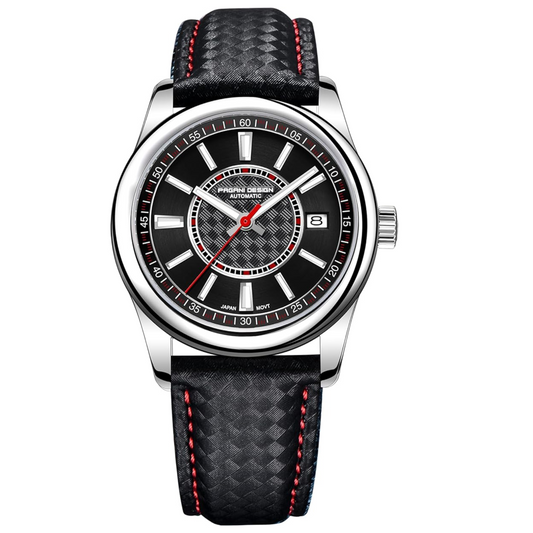 Pagani Design PD-1778 40 mm with Seiko NH35 Automatic Movement Sapphire Crystal Glass Braided With Leather Strap- Black Dial Red accents