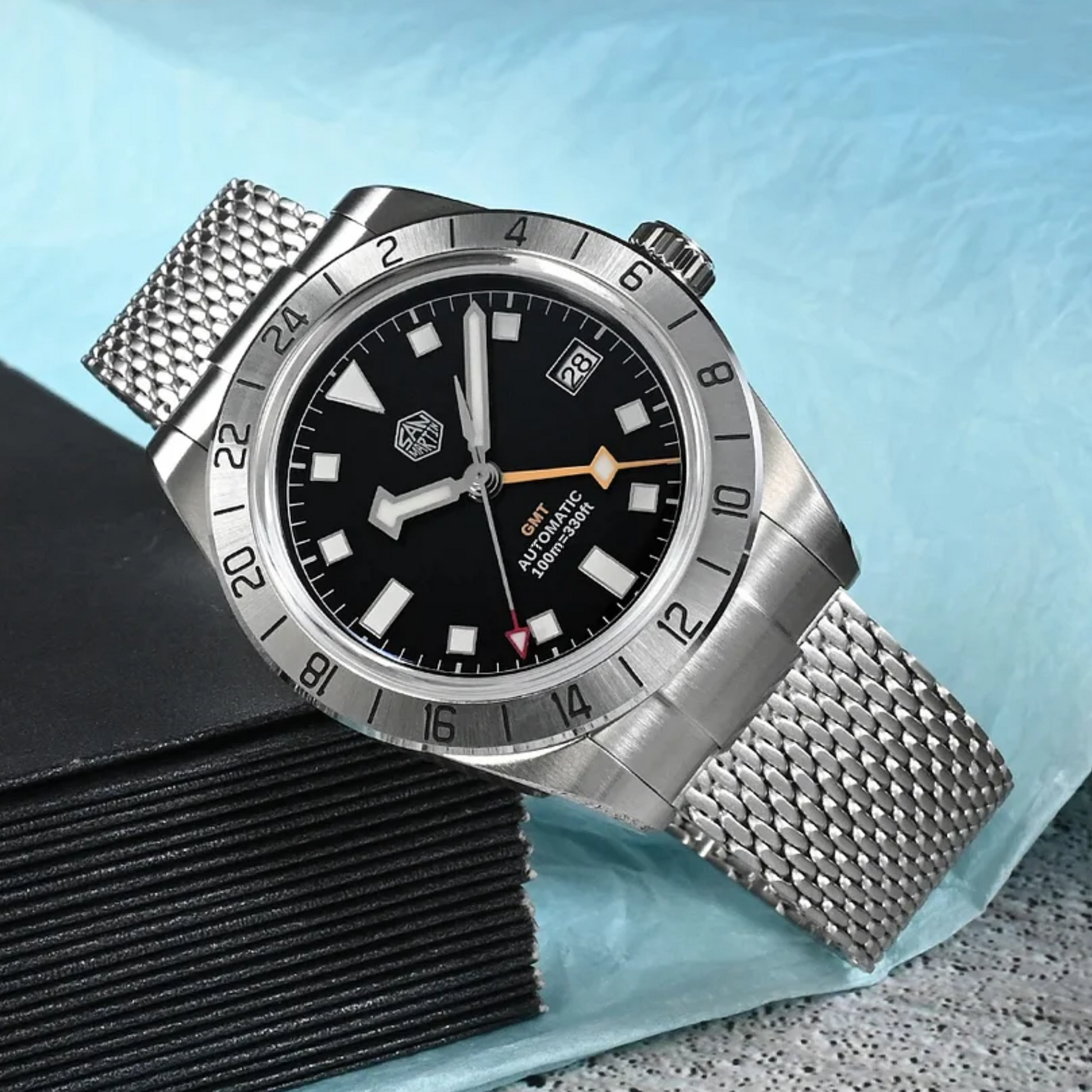 San Martin New 39mm GMT Watch Luxury NH34 SN0135 - Black