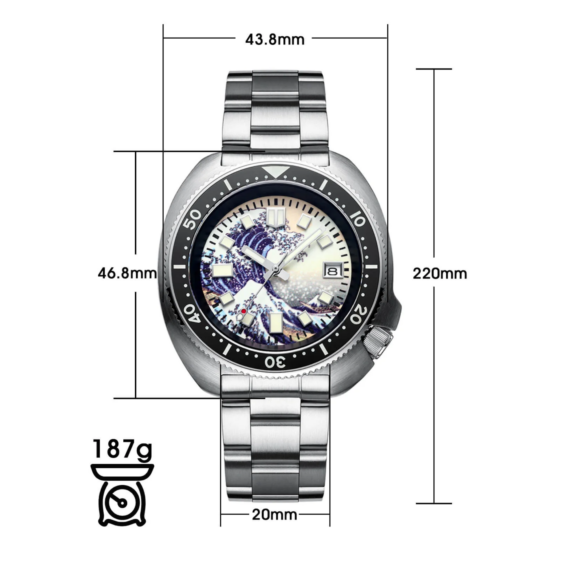 ADDIESIVE Diving Watch Synthetic Sapphire Crystal Luminous Dial 200M H8-Surf