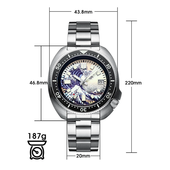 ADDIESIVE Diving Watch Synthetic Sapphire Crystal Luminous Dial 200M H8-Surf