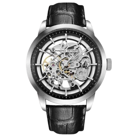 Pagani Design PD-1638 2023 Men's Automatic Skeleton Mechanical Automatic Stainless Steel Watch With Leather Strap Pointer Series 100 Meters Waterproof