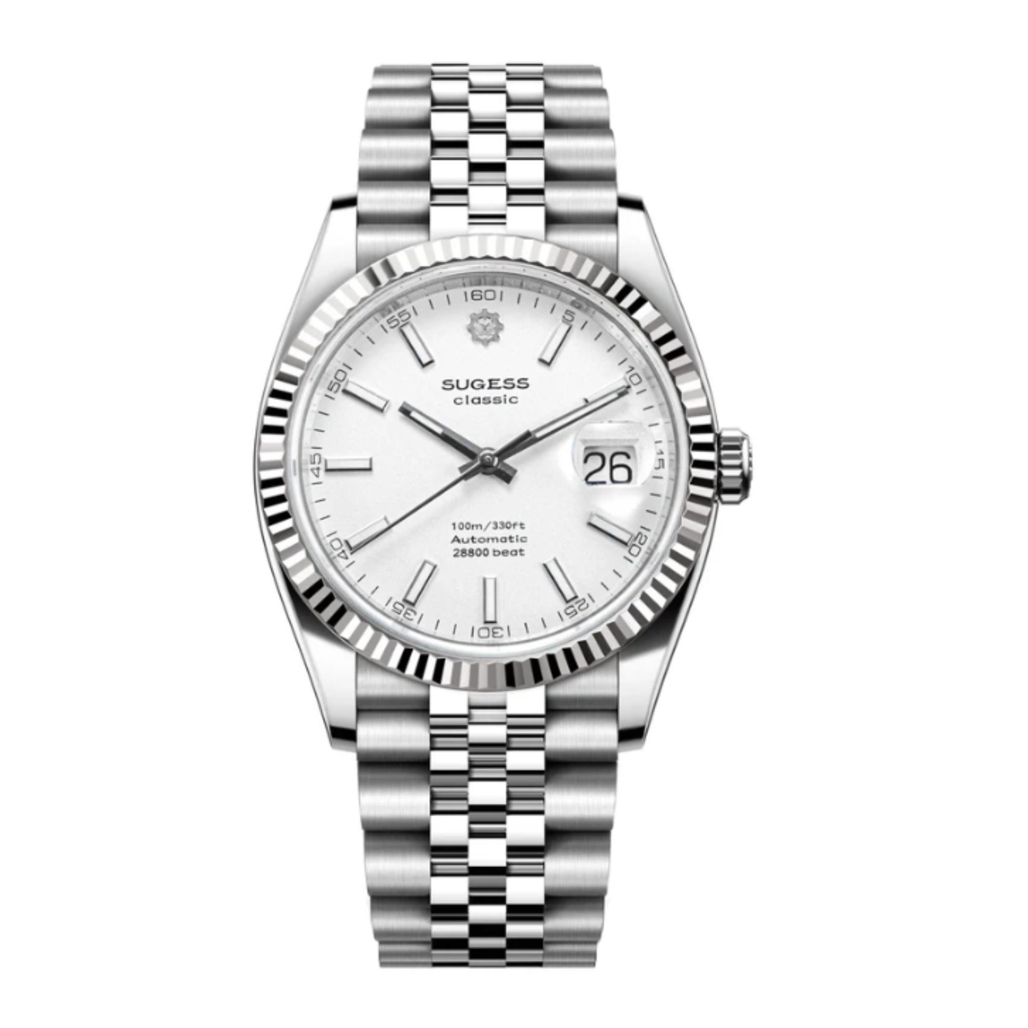 Sugess S448 White Dial Fluted Bezel Jubilee Bracelet ST2130